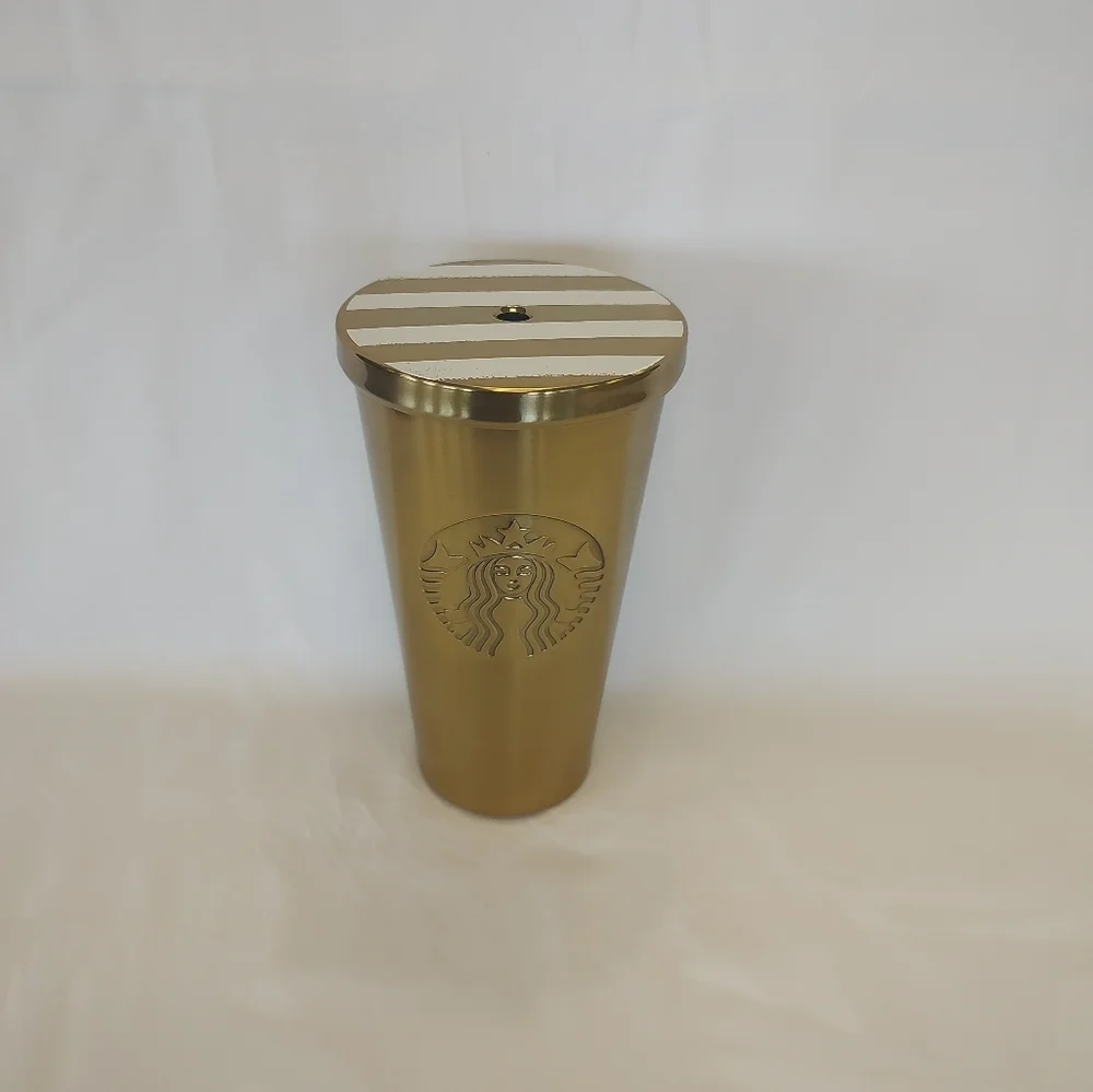 Starbucks set of 2 Grande 16 oz cold brew tumblers chisled prism silver and gold